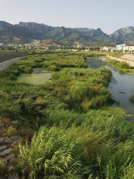 A stunning landscape of a valley in Tetouan, Morocco. The valley is lush and green, with rolling hills and a winding river. The image is both peaceful and majestic