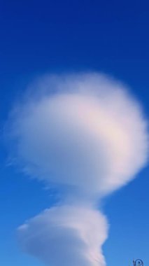 Bulutun şekli fırtınadan önceki bir buluta benziyor ve arka planda mavi bir gökyüzü var.