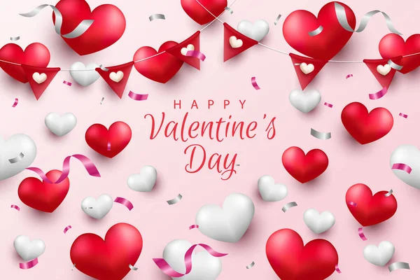 Feliz Día San Valentín Fondo Con Corazón Realista Elemento — Archivo Imágenes Vectoriales