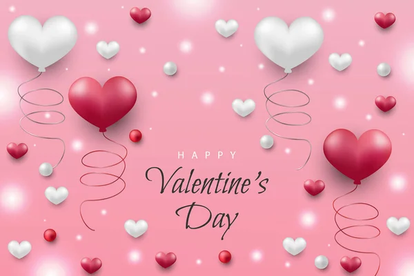 Feliz Día San Valentín Fondo Realista Corazón Globos Elemento — Archivo Imágenes Vectoriales