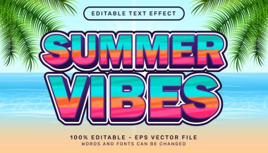 Summer Vibes 3d düzenlenebilir metin efekti ve deniz manzarası arka planı.