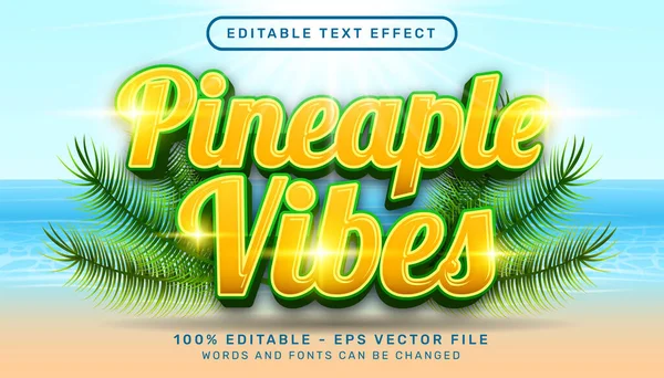 Stock vector Pineapple Vibes 3d editable text effect and sea landscape background.