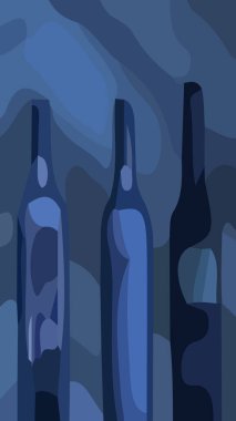 Sıvı tasarım ve mavi renk kombinasyonlu basit soyut içecek şişesi.