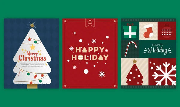 Merry Christmas Xmas Happy Holiday Greetings Card Set Vector Illustration — Stock Vector