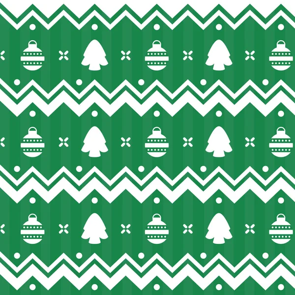 Christmas Green White Zig Zag Pattern Design Line Shape Solid — Stock Vector