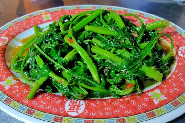 Stir Fried Water Spinach Thais Call Pad Pak Boong — Stock Photo, Image
