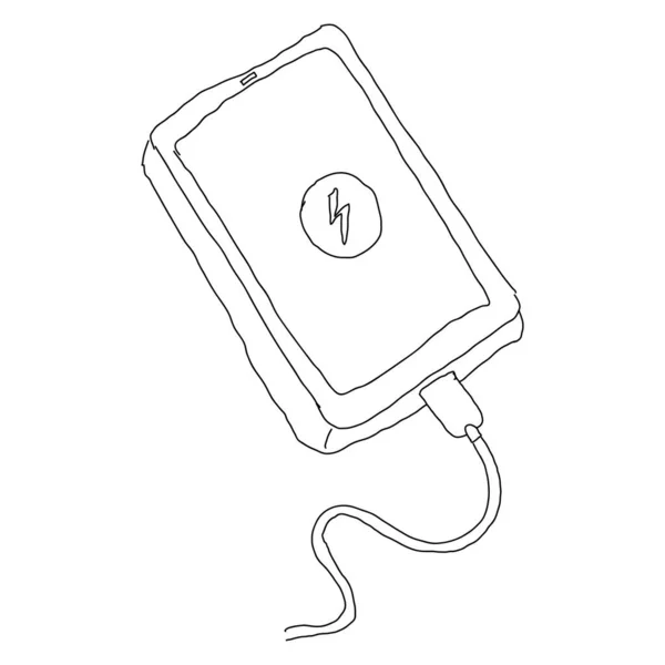 Cep Telefonunun Çizimi Şarj Cihazıyla Beyaz Arka Planda Siyah Beyaz — Stok Vektör