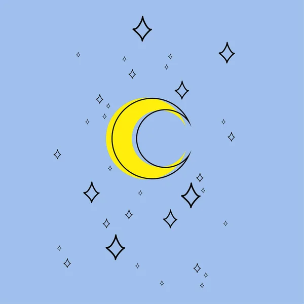 Cielo Nocturno Con Luna Estrellas Fondo Ilustración Vectorial — Vector de stock