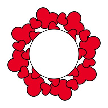 İçi boş bir çerçeve şeklinde kırmızı kalpler. Sevgililer Günü için. Kartpostal, fotoğraf çerçevesi, sevgililer günü kartı veya etiket için