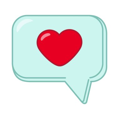 Sosyal ağlar tüm kullanıcı simgelerini sever. Düz. Çizgi film tarzı. Diyalog kutusu mavi ve kırmızı kalpli..