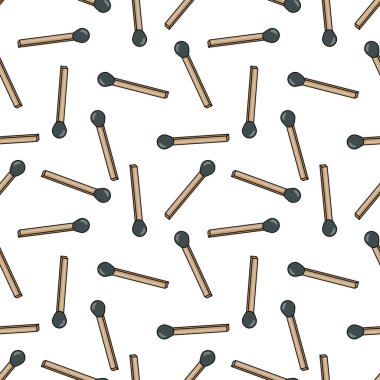 Seamless texture with matches on white background. In flat cartoon style.