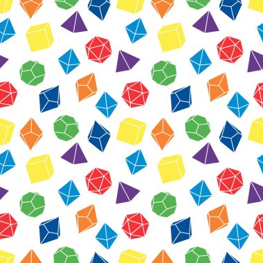 Pattern of D 4, 6, 8, 10, 12 and 20 dice for board games. Seamless. For table mat.