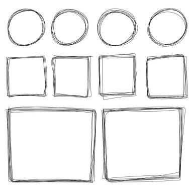 Çemberler, işaretler ve çerçeveler. Kalem işaretleri vektör illüstrasyon seti. el çizimi resimler