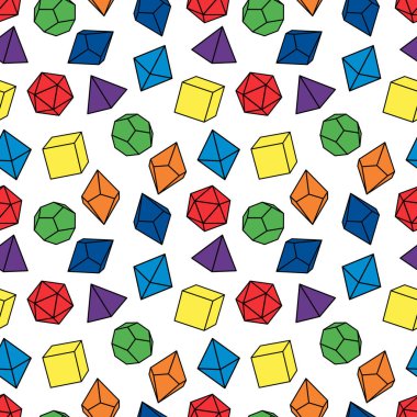 Pattern of D 4, 6, 8, 10, 12 and 20 dice for board games. Seamless. For table mat.