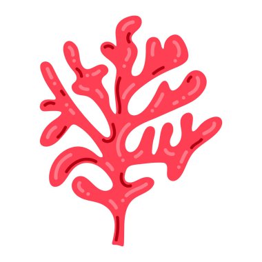 Kızıl mercan deniz canlıları beyaz arka planda izole edilmiş. Çizgi film tarzı düz..