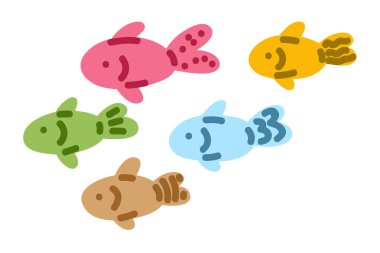 İzole edilmiş tatlı deniz balığı. Çizgi film balık seti. Renkli balıklar. Düz çizgi film balığı. Vektör illüstrasyonu