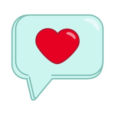 Sosyal ağlar tüm kullanıcı simgelerini sever. Düz. Çizgi film tarzı. Diyalog kutusu mavi ve kırmızı kalpli..