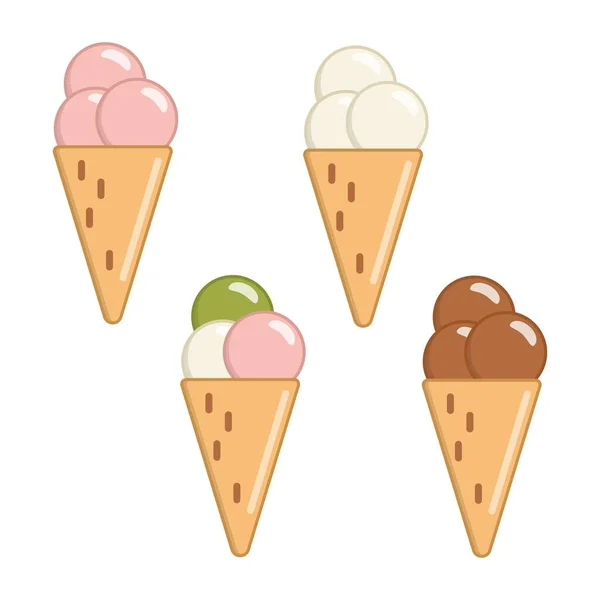 Soft Ice Cream Different Flavors Cone Design Elements Summer Season — Foto de Stock