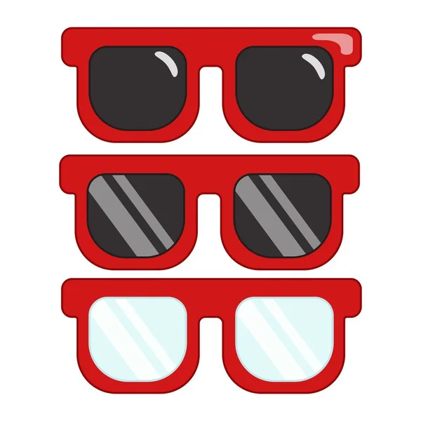 かわいい赤いサングラス 隔離された 眼鏡セット ファッショナブルな夏のアクセサリーとイラスト フラットスタイル 漫画サングラス — ストック写真