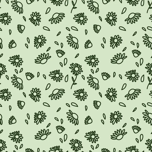Enkelt Vintagemönster Små Vita Blommor Mörkgröna Blad Grön Bakgrund Modernt — Stockfoto