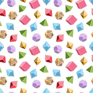 Pattern of D 4, 6, 8, 10, 12 and 20 dice for board games. Seamless. For table mat.