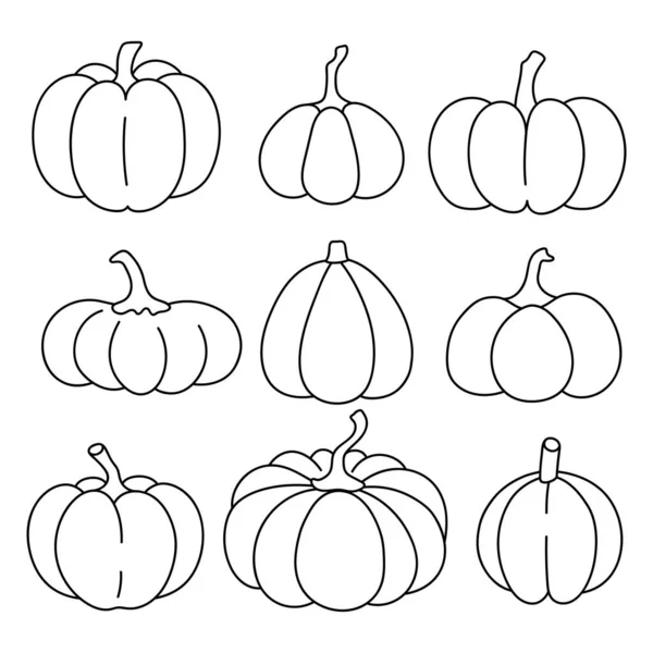 Ensemble Silhouettes Citrouille Illustration Vectorielle Élément Décoratif Traditionnel Halloween Croquis — Image vectorielle