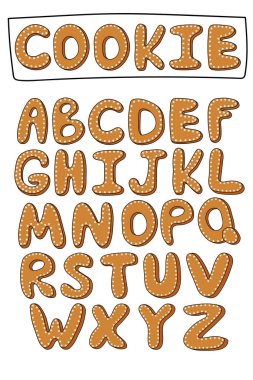 Beyaz arkaplanda izole edilmiş alfabe bayram zencefilli kurabiye kümesi