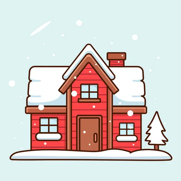 Wesołych Świąt Czerwonym Domkiem Choinką Zimowy Komfort Wysoka Jakość — Wektor stockowy