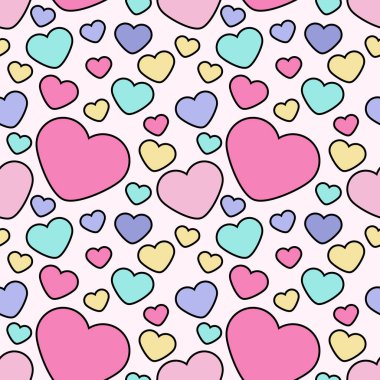 Aşk kalp tasarımının kusursuz vektör arkaplanı. Sevgililer Günü için kusursuz desen. Pembe arka planda renkli kalpleri olan pürüzsüz bir doku.