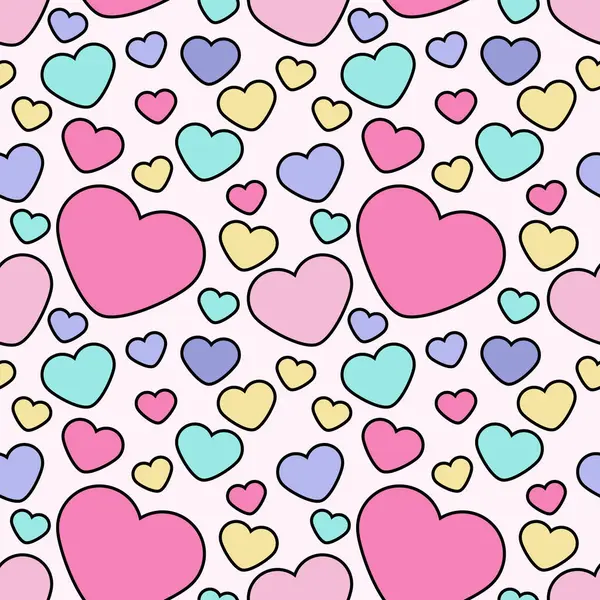 Aşk kalp tasarımının kusursuz vektör arkaplanı. Sevgililer Günü için kusursuz desen. Pembe arka planda renkli kalpleri olan pürüzsüz bir doku.