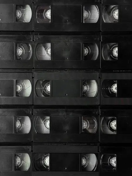 stock image Retro black vhs tape collection capturing vintage analog nostalgia.