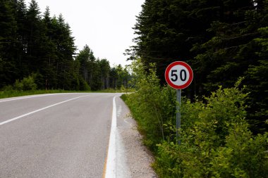 50 km hız sınırı olan manzaralı orman yolu. Yüksek kalite.
