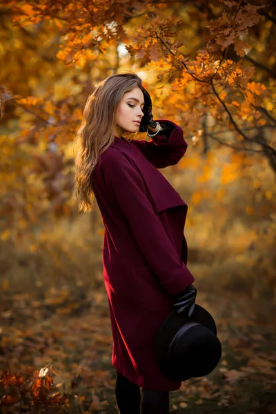 Nahaufnahme Porträt Eines Schönen Mädchens Dunklem Kleid Und Schwarzem Hut — Stockfoto