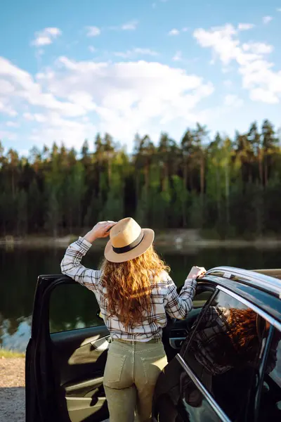 Pretty Woman Resting Enjoying Travel Car Lifestyle Weekend Tourism Nature Royalty Free Stock Images