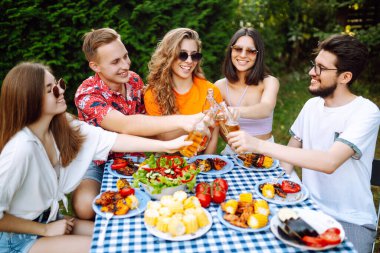 Bir grup arkadaş arka bahçede akşam yemeği partisi veriyor. Gençler dışarıda birlikte vakit geçirip bira ve barbekü içerek eğleniyorlar. Tatil, piknik, hafta sonu, doğa.