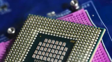 Teknoloji siber elektronik konsept. Suyun altında işlemci bilgisayarı. İşlemci suyla soğuyor. İşlemci suyun altında. Hasarlı elektronik