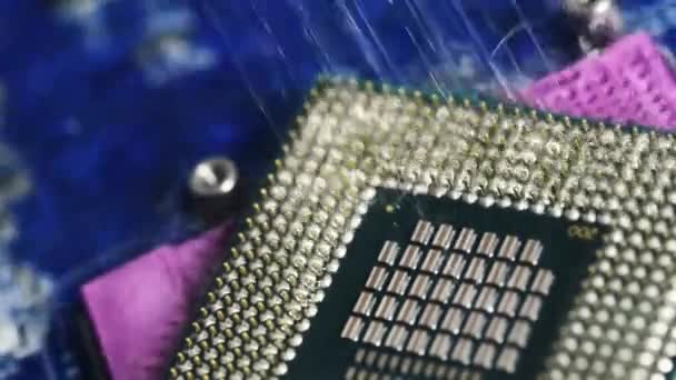 Tecnologia Conceito Eletrônico Cibernético Computador Processador Cpu Debaixo Água Cpu — Vídeo de Stock