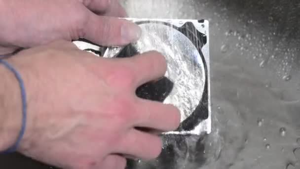 Computer Hard Drive Running Water Crazy Data Cleaning Idea Hard — Stock Video