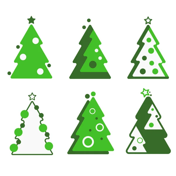 Christmas Set Green Christmas Trees Holiday Silhouette Elements Isolated White — Stock Vector