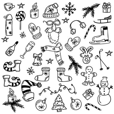 Noel sevimli el çizimi tasarım ikonu karalama stili. İzole vektör illüstrasyonu