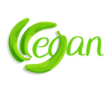 Düz stil vejetaryen harf işareti. Muzlarla süslenmiş. İzole vektör illüstrasyonu