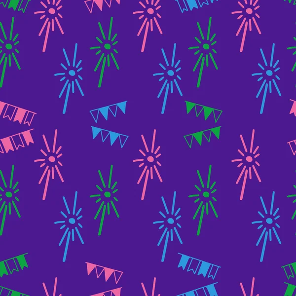 Смелый Безликий Узор Искрами Гирляндами Фиолетового Цвета Векторная Иллюстрация Контура — стоковый вектор