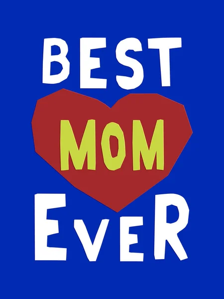 母亲节的高对比度字体删减概念图解 文字最好的妈妈曾经蓝色背景 儿童矢量纸片的设计 完美的海报 — 图库矢量图片