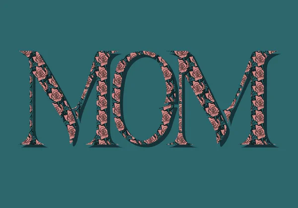Mot Maman Sur Fond Vert Avec Motif Roses Intérieur Des — Image vectorielle