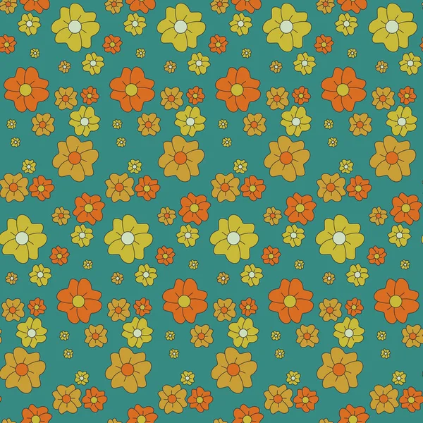 Nostalgische Cartoon Florale Nahtlose Muster Einzigartige Handgezeichnete Vektorblumen Flachem Stil — Stockvektor