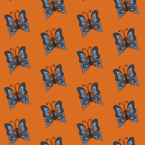 Çizgi film kelebekleri kusursuz desen. Kırmızı tuğla renginde vektör çizgisi kelebekleri. Kumaş, duvar kâğıdı, ambalaj kağıdı, arka plan, iç dekorasyon, çocuk tekstili...