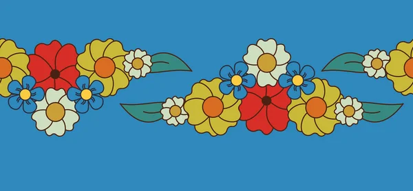 Ретро Мультфільм Квітковий Безшовний Кордон Вектор Плоский Контур Ізольованої Ботанічної — стоковий вектор