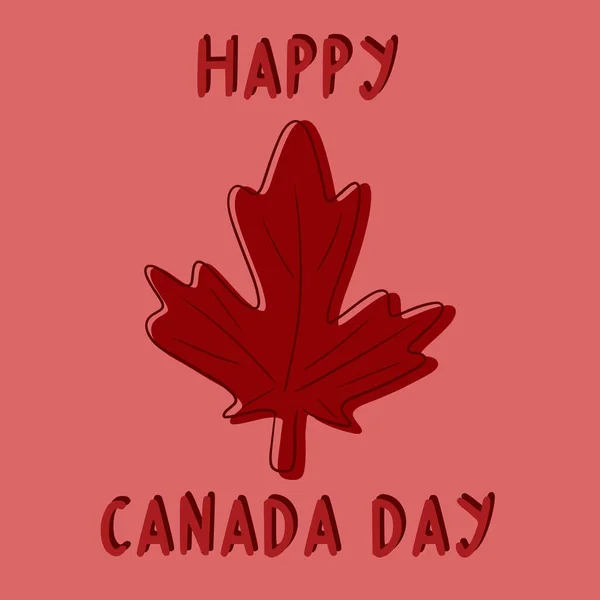 幸せなカナダの日 ベクトル平タイポグラフィのコンセプト 赤い背景に文字が入った赤いカエデの葉 はがき バナー カバー グリーティングカード はがきに最適です — ストックベクタ
