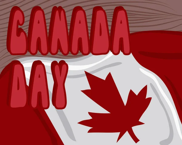 カナダの日のための現代的なタイポグラフィのイラスト テキストカナダカナダの国旗を背景にした木の上の日 平らなレトロスタイルでベクトルコンセプトバナー ソーシャルメディア グリーティングカード ポストカードに最適 — ストックベクタ