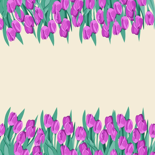 Vektorbanner Mit Blumenrahmenvorlage Vereinzelt Flache Violette Tulpen Horizontale Komposition Mit — Stockvektor